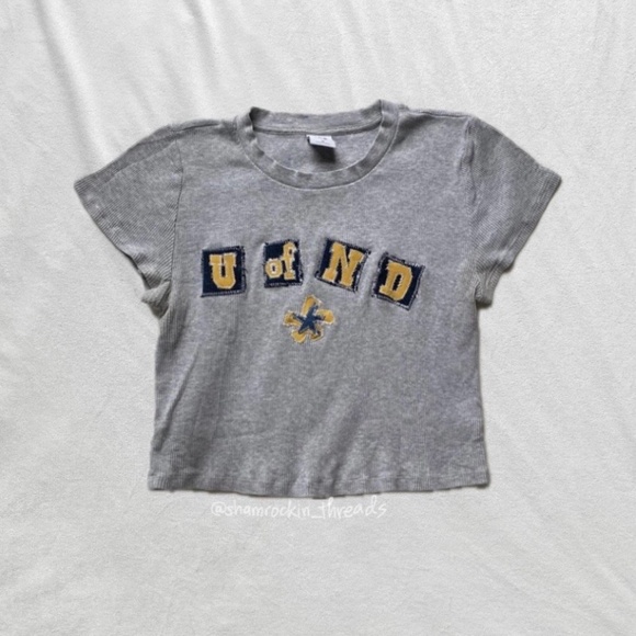 gray blue and gold Notre Dame patchwork tank top - Picture 1 of 11